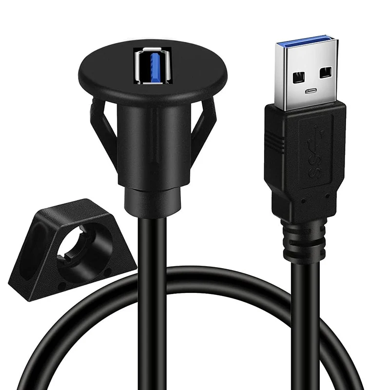 Cable de extensión de montaje en Panel empotrado macho a hembra con hebilla para coche, camión, barco, motocicleta, tablero automático, USB pequeño 3,0/2,0, 1m - imagen 2