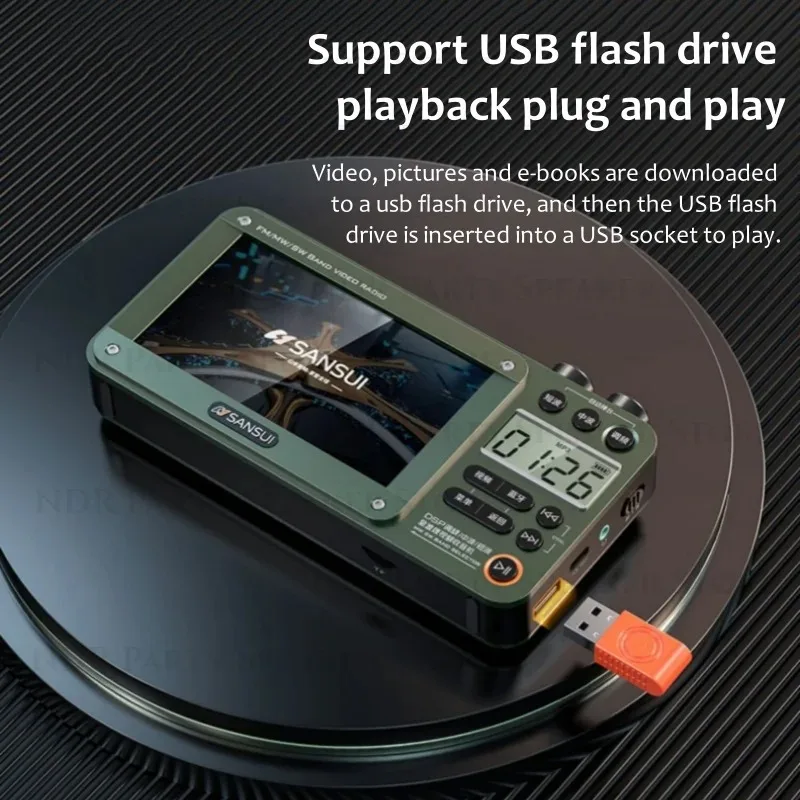 Receptor de Radio portátil Retro FM/MW/SW con pantalla de 4,3 pulgadas, reproductor de música y vídeo, Altavoz Bluetooth, compatible con tarjeta TF y banda USB AM - imagen 3