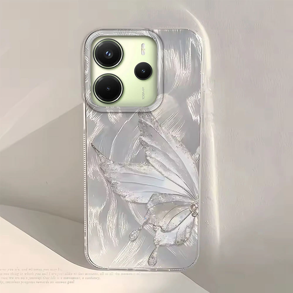 Funda de teléfono con textura de mariposa plateada láser de lujo para Xiaomi Redmi 13C A5 13T 14T Note 13 14 Pro Poco C75 C65 funda trasera de silicona - imagen 4