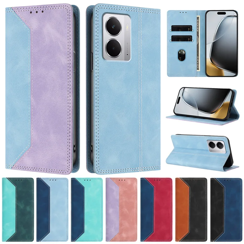 Para Realme 15 Pro Funda con tapa magnética para Coque Realme 15 pro 15T 15Pro Funda de teléfono Funda de cuero con bloques de Color a la moda - imagen 2