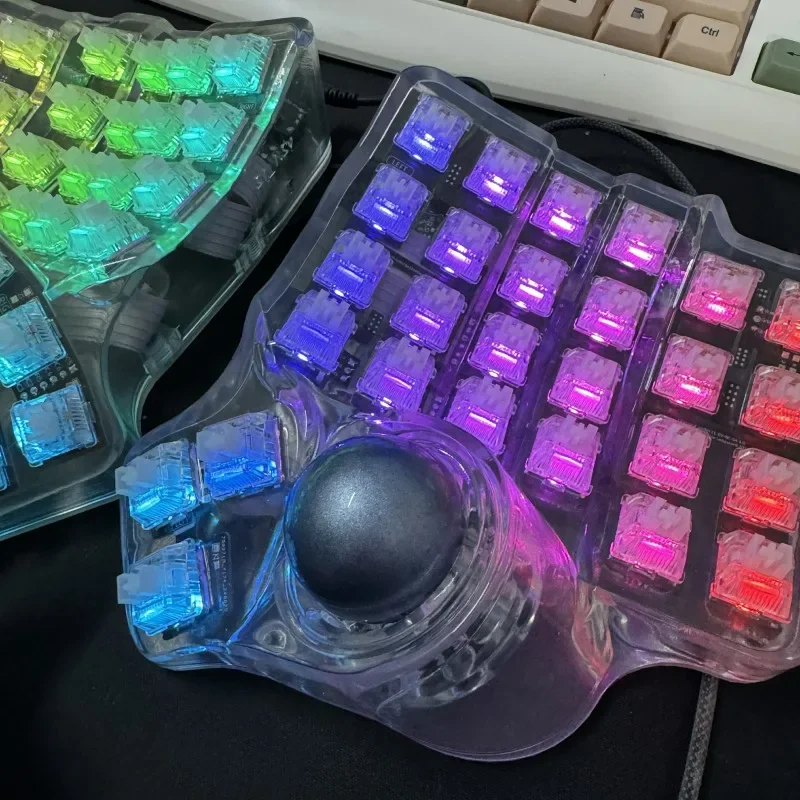 Kit de teclado dividido Charybdis, carcasa transparente de resina personalizada, impresión 3D, eje Legbog RGB/bola de pista de 34MM con cable para PWM3360 a través - imagen 5