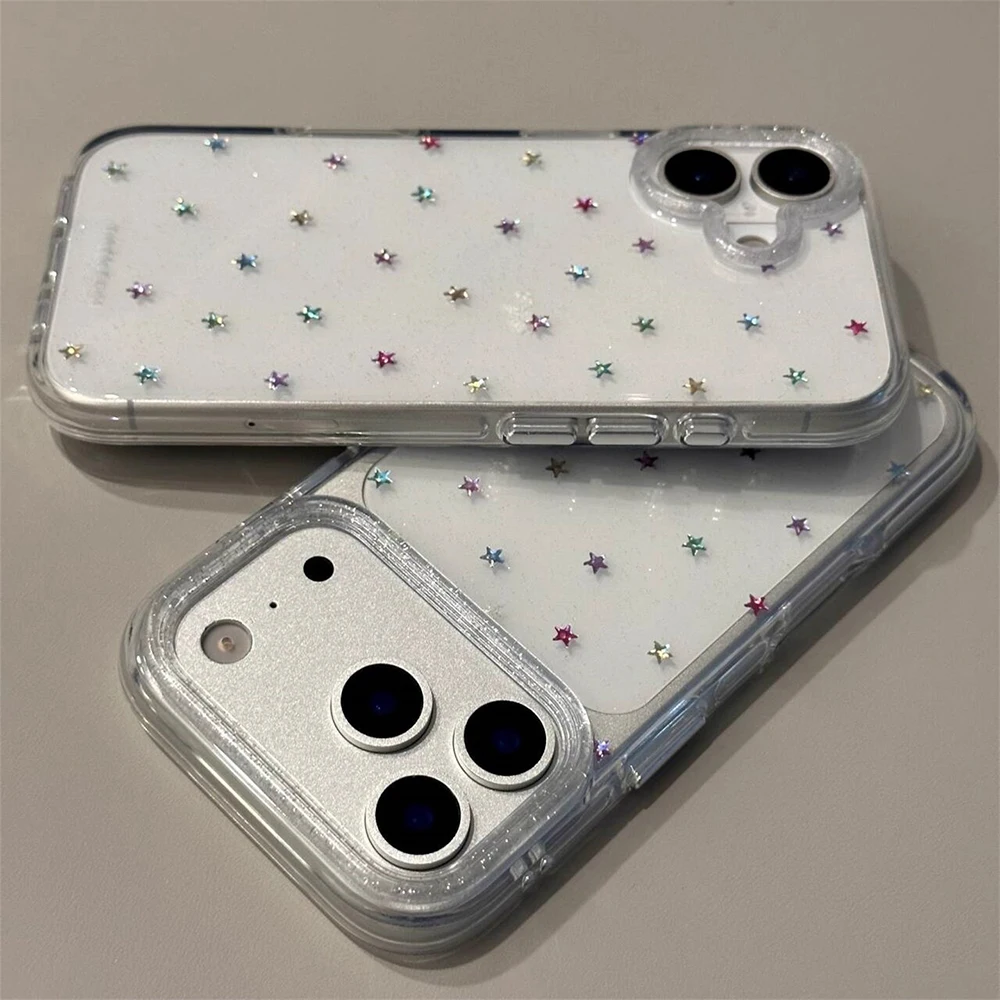 Funda trasera transparente Imd con estrellas brillantes para Iphone 17 16 Pro Max 13 14 15 Promax Ins Protector a prueba de golpes - imagen 5