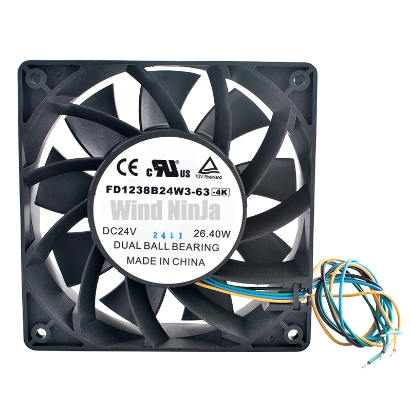 Ventilador de refrigeración de alta velocidad de 12cm y 120mm FD1238B24W3-63 DC24V 26,40W rodamiento de bolas doble de 4 pines para convertidor de frecuencia 120x120x38mm