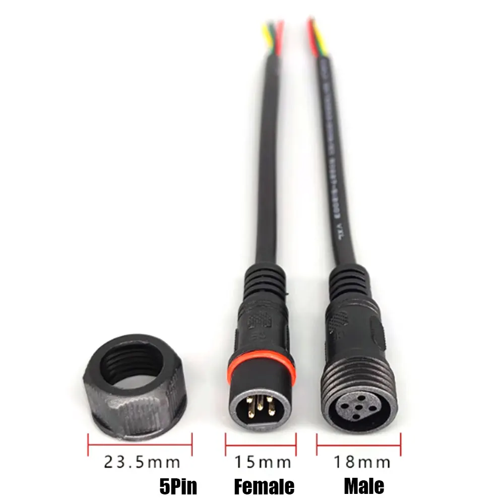 Conector Led macho a hembra IP68, Cable negro para tiras de luz LED, 20cm, 2 pines, 3 pines, 4 pines, 5 pines, 22AWG, 1 par - imagen 5