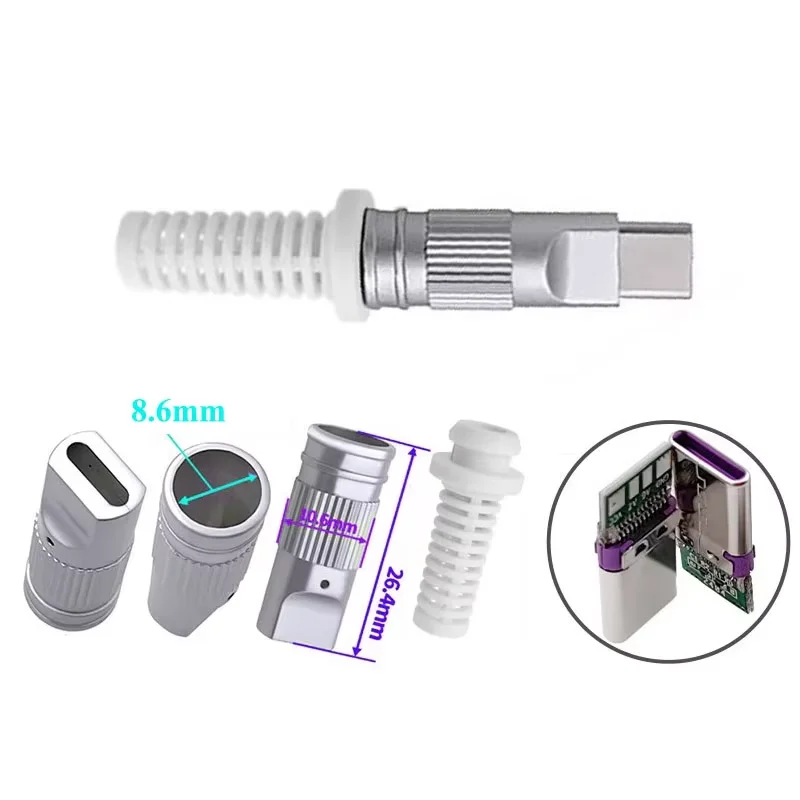 USB 3,1 24 pines tipo C macho 5 juntas de soldadura para teléfono móvil carga rápida 3A C a C con almohadilla de soldadura CC reparación enchufe de datos DIY - imagen 5