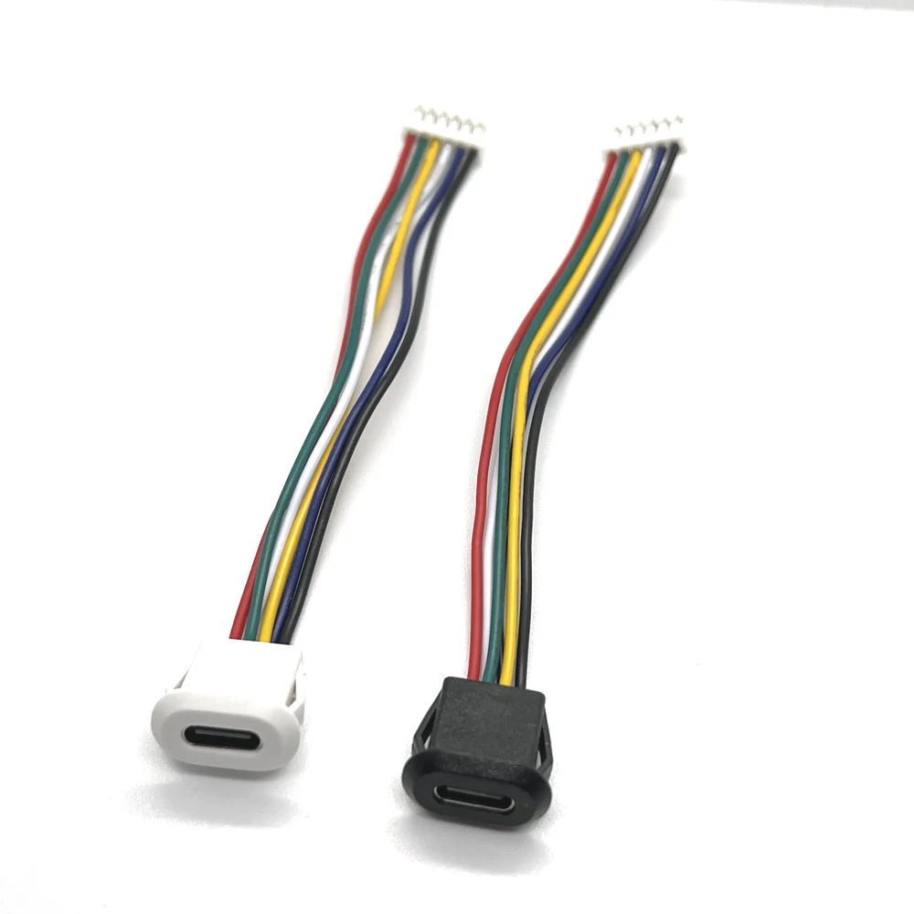Conector USB resistente al agua tipo USB-C de 2, 4 y 6 pines, base hembra de compresión directa, interfaz de carga con cable de soldadura - imagen 4