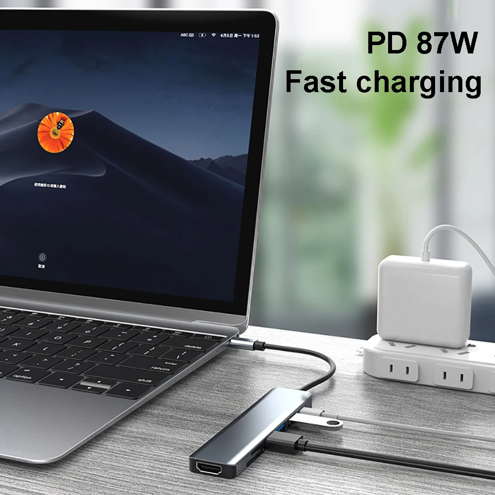 Estación de acoplamiento USB C 7 en 1, adaptador compatible con HDMI 4K, concentrador USB 3,0 tipo C a HDMI PD 87W, divisor USB C para ordenador portátil Macbook Pro - imagen 2