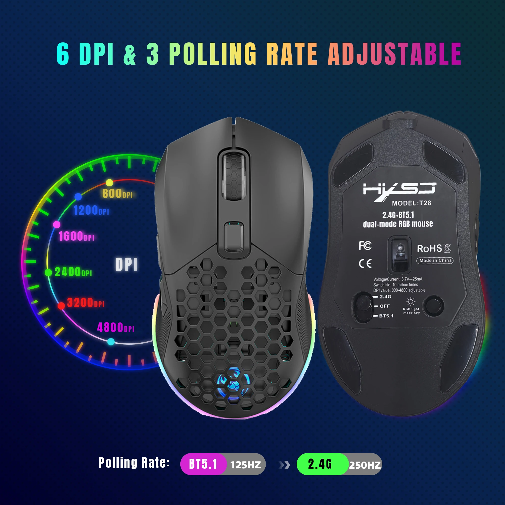 Ratón inalámbrico de modo Dual 2,4G + BT5.1, cubierta reemplazable ergonómica, ratón retroiluminado RGB de 4800DPI para ordenador, portátil y tableta - imagen 4