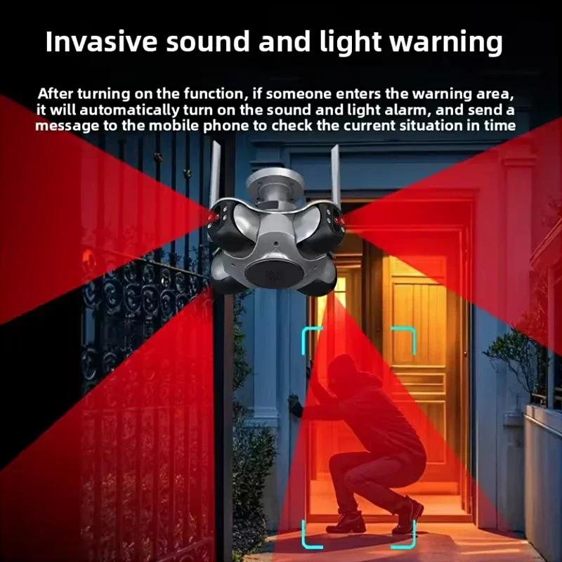 Cámara IP de cuatro pantallas WiFi de 20MP, cámara inalámbrica PTZ HD para exteriores, cuatro lentes, seguimiento automático humano, cámara CCTV de vigilancia de visión nocturna - imagen 5