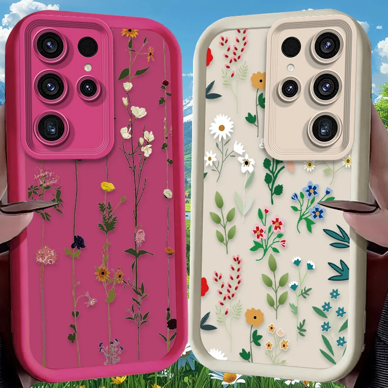 Funda de hierba de flores coloridas para Samsung Galaxy S24 S23 S25 Ultra S22 S21 Plus FE A56 A36 A26 A16 A06 A15 A25 A35 A55 5G