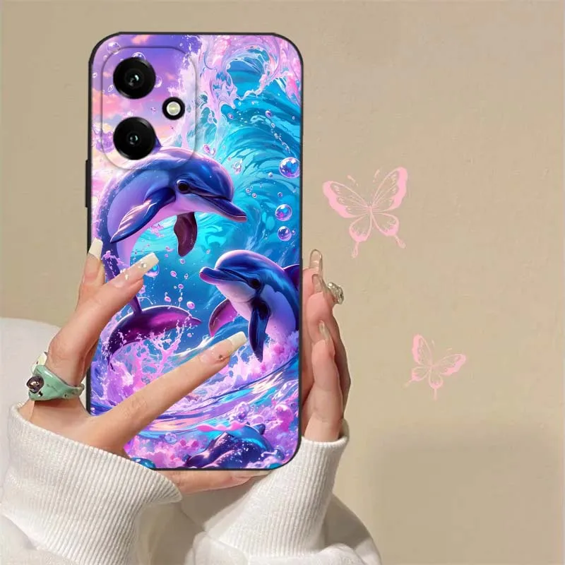 Linda tortuga oceánica para Honor X50I X50GT X50 X40I X40 X30I V40 V30 Play 7T 6T 8T 60 Pro Max Plus funda de teléfono negra - imagen 5