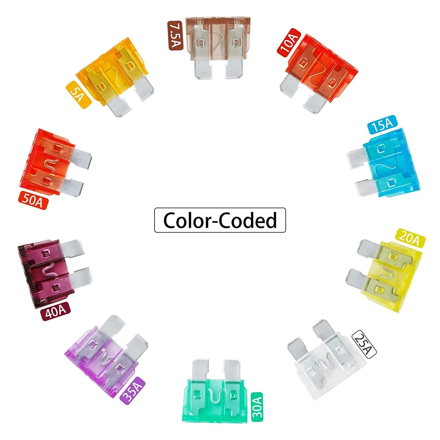 Kit surtido de fusibles estándar para coche, Kit de fusibles de repuesto automotrices tipo cuchilla para coche/RV/camión/motocicleta/Barco, 100 piezas - imagen 3