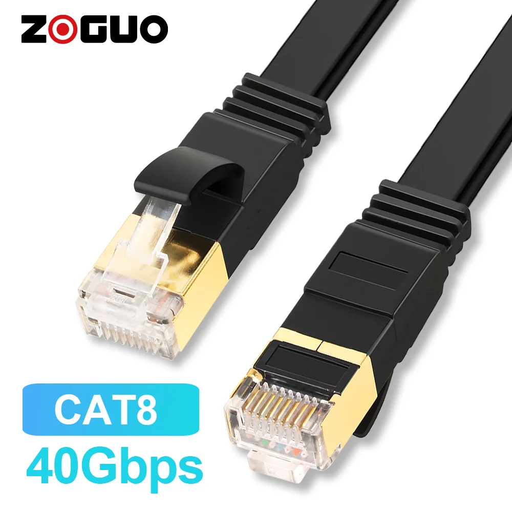 ZOGUO-Cable Ethernet CAT8, Cable plano blindado de 40Gbps, Cat 8, RJ45, Cable de conexión Lan de red para enrutador WIFI, módem, Internet, IPTV