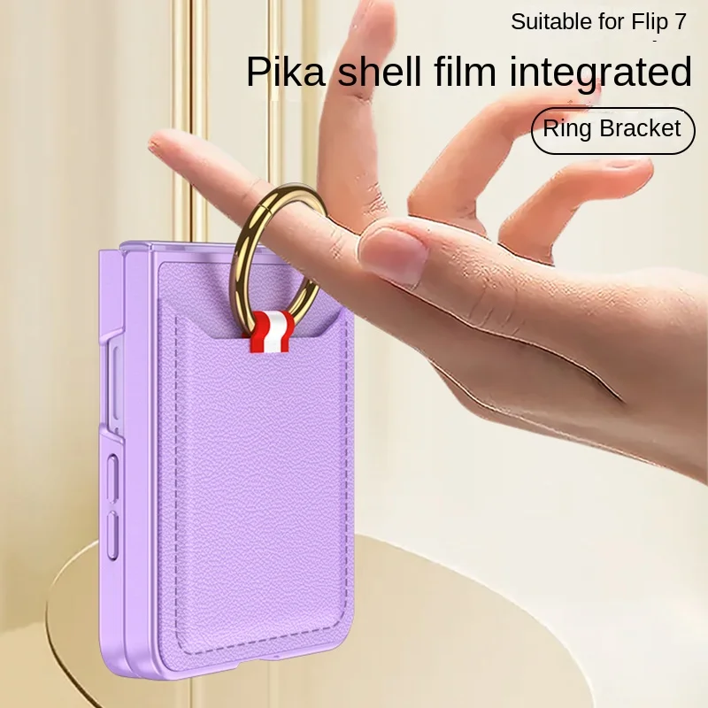 Para Samsung Galaxy Z Flip 7 funda de cuero PU de lujo con anillo tarjeta funda protectora trasera para Samsung Z Flip7 carcasa de teléfono - imagen 3