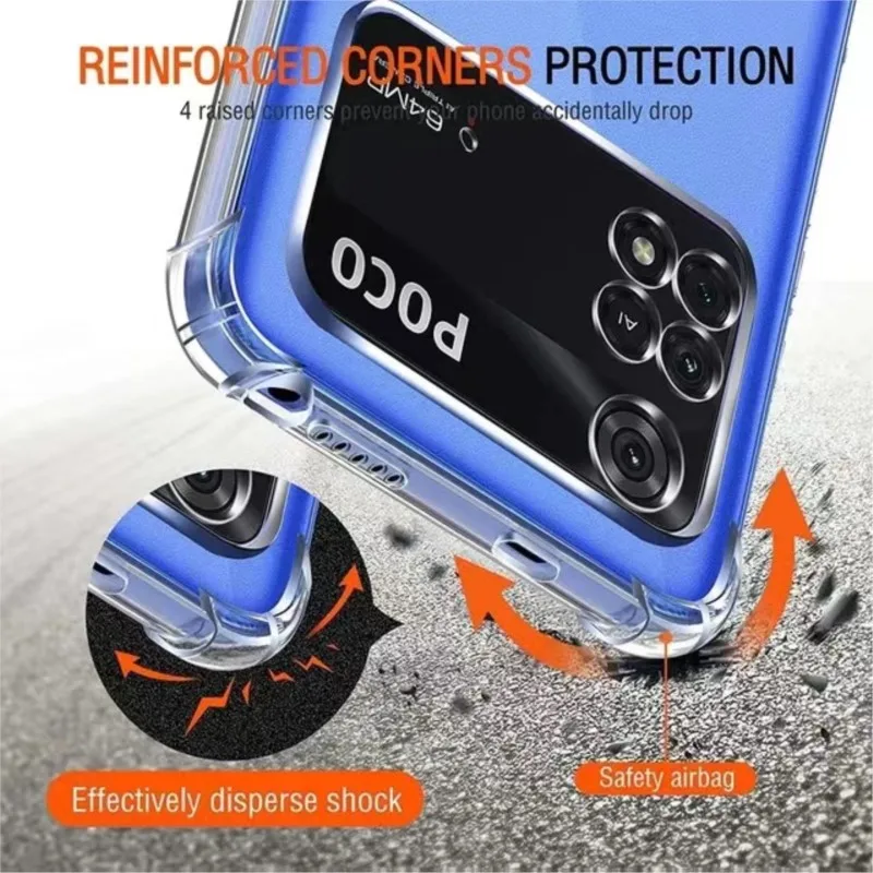 Funda de teléfono transparente de silicona con bolsa de aire gruesa para Xiaomi Poco M4 M5 M6 X3 X4 NFC X5 X6 F3 F4 GT F5 Pro 5G C50 C51 C55 - imagen 4
