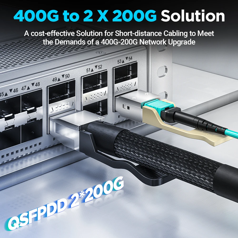 AMPCOM 400G PAM4 QSFP-DD a 2x 200G QSFP56 Cable de conexión de cobre Twinax de conexión directa pasiva, DAC 400G a 2x200G para Cisco, etc. - imagen 3