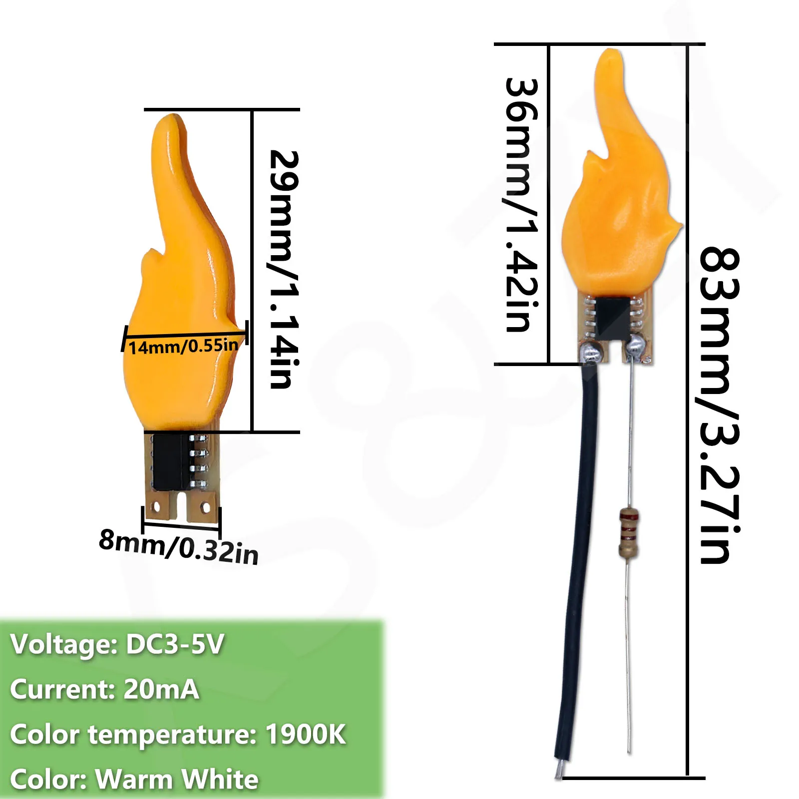 Lámpara led de llama de vela Edison de 5V, DC20mA, blanco cálido, Ra≥80, 83mm, decoración navideña, vela, lámpara Flash, accesorio, luz nocturna, oración - imagen 2