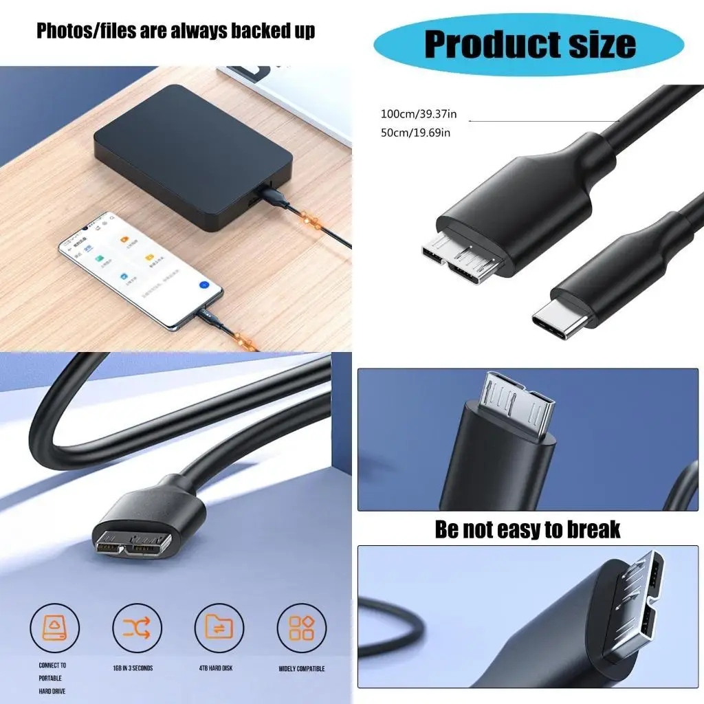 Y1UB B USB3 0 a tipo C Cable adaptador conector disco duro externo Cable tipo C a USB 3,0 B