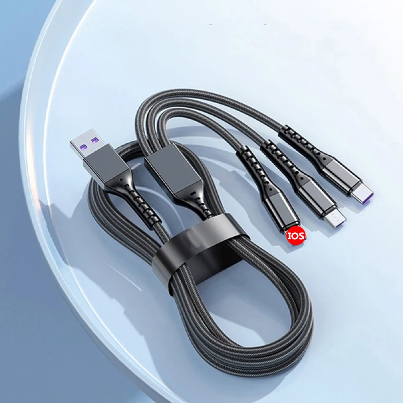 Cable de carga rápida 3 en 1 USB A a tipo C, Cable de nailon de 1,2 m, Micro para Iphone, Samsung, Huawei, Xiaomi, Cable de carga múltiple - imagen 2