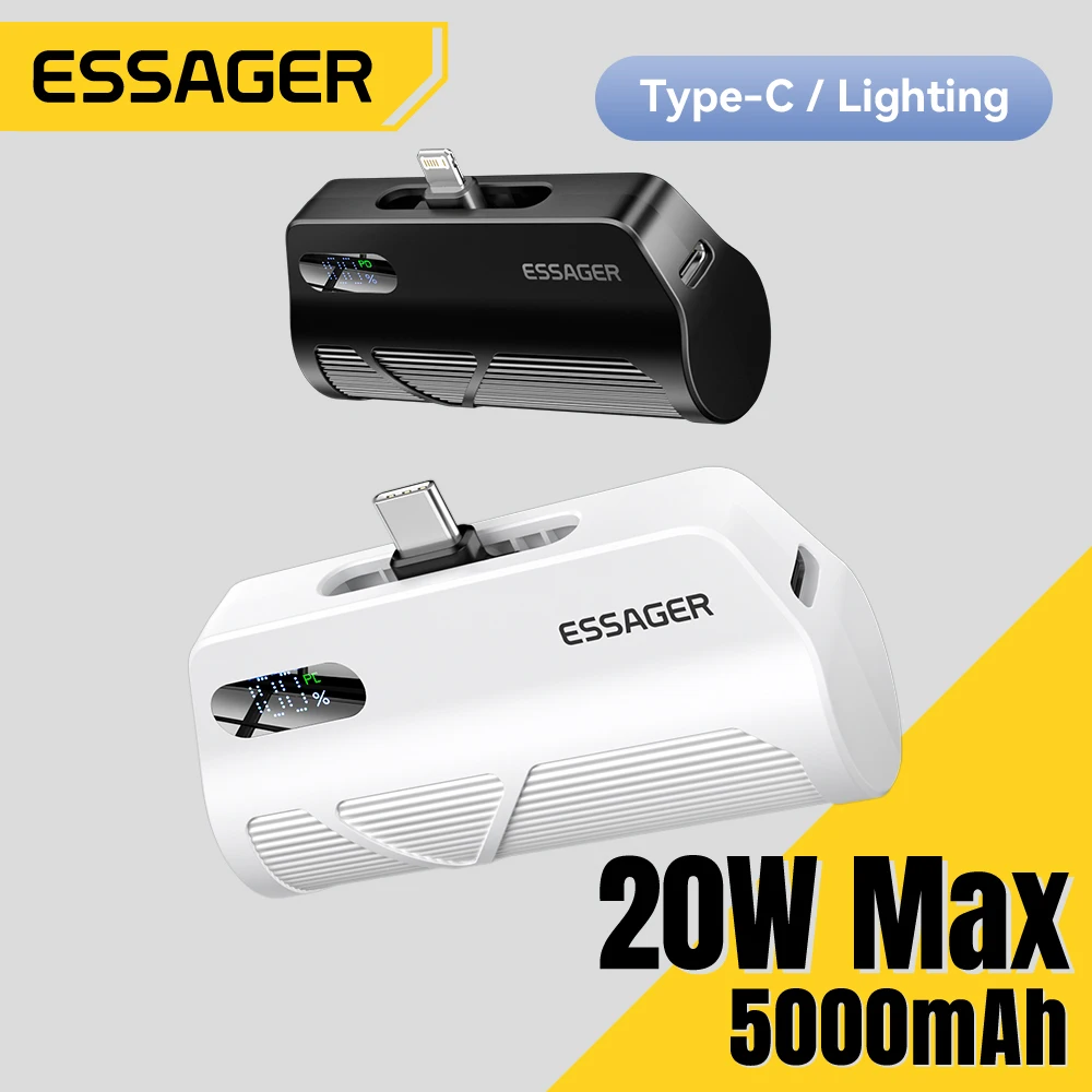 Essager Mini Capsule Power Bank enchufe incorporado batería externa de carga rápida portátil PowerBank para iphone 16 15 14 13Pro Huawei - imagen 2