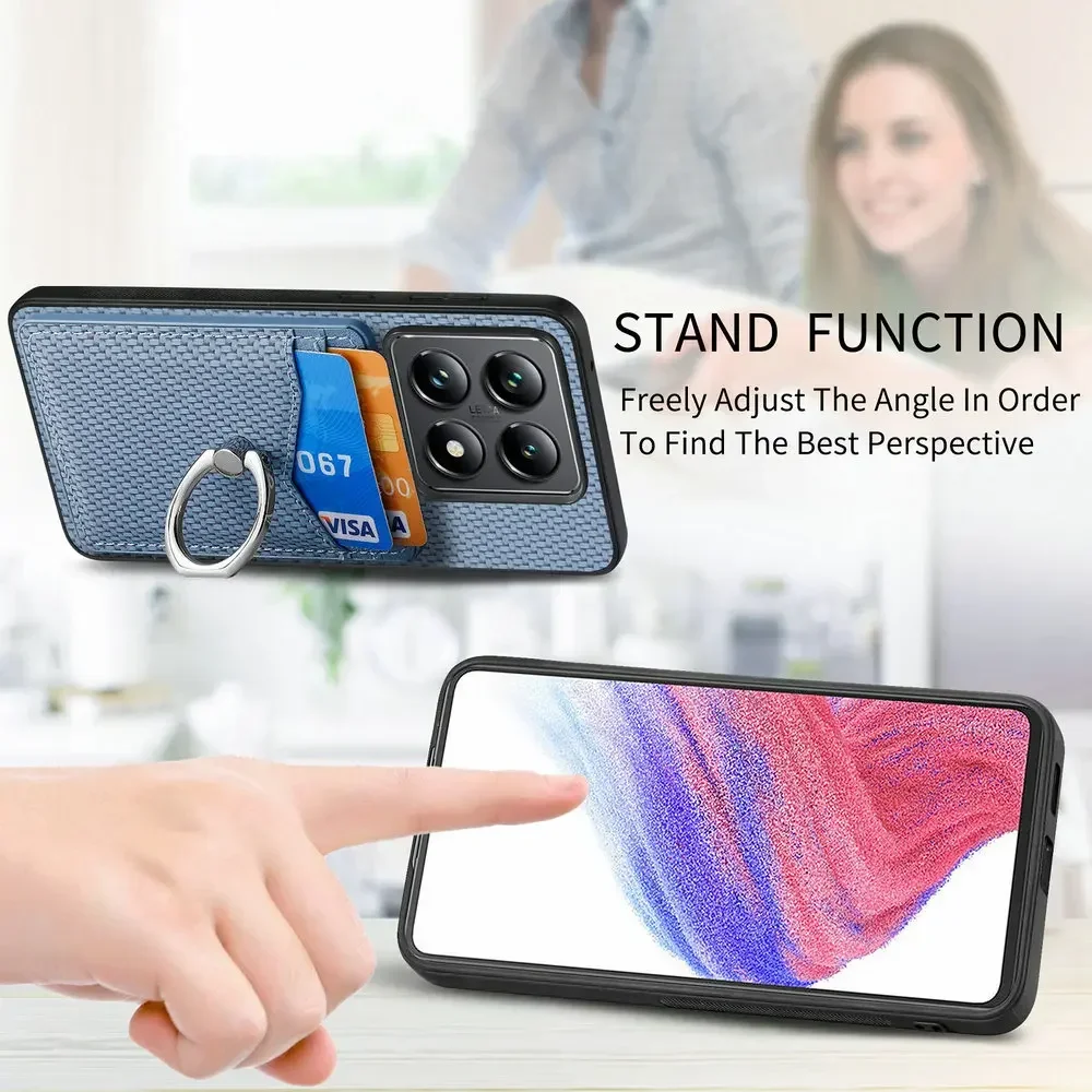 Para Xiaomi 14T Pro 14 T funda de teléfono tipo billetera de fibra de carbono para Xiaomi 14 Pro 14pro Mi14Tpro ranura para tarjeta cubierta de soporte de anillo magnético - imagen 5