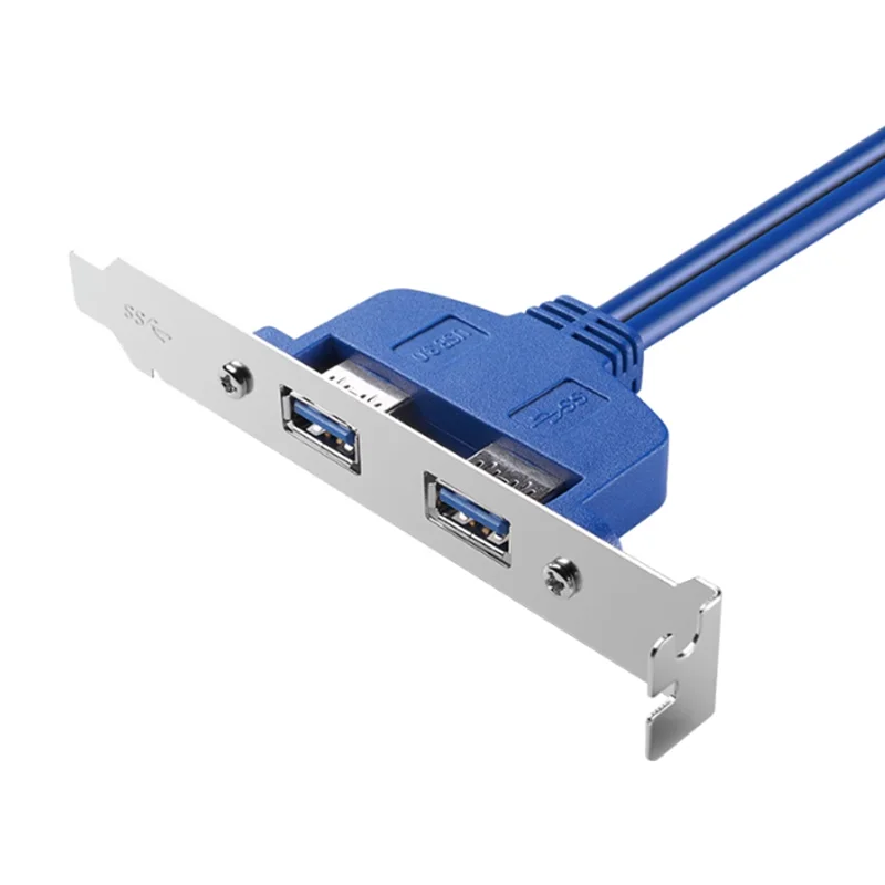 50cm 5Gbps 2 puertos USB 3,0 Panel trasero hembra a placa base adaptador de Cable conector de cabecera de 20 pines con soporte de placa de ranura PCI - imagen 4