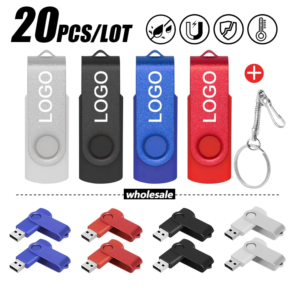 Unidad Flash USB de Metal colorido para PC, lápiz de memoria USB 2,0, logotipo personalizado gratis, fotografía, 20 unidades por lote