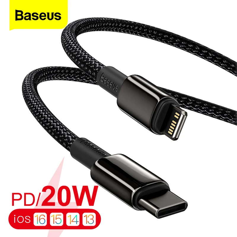 Cable USB Baseus PD de 20W para iPhone 14, 13, 12 Pro Max Plus Mini 11X8 tipo C Cable de datos de carga rápida para iPad Mini Cable de aire