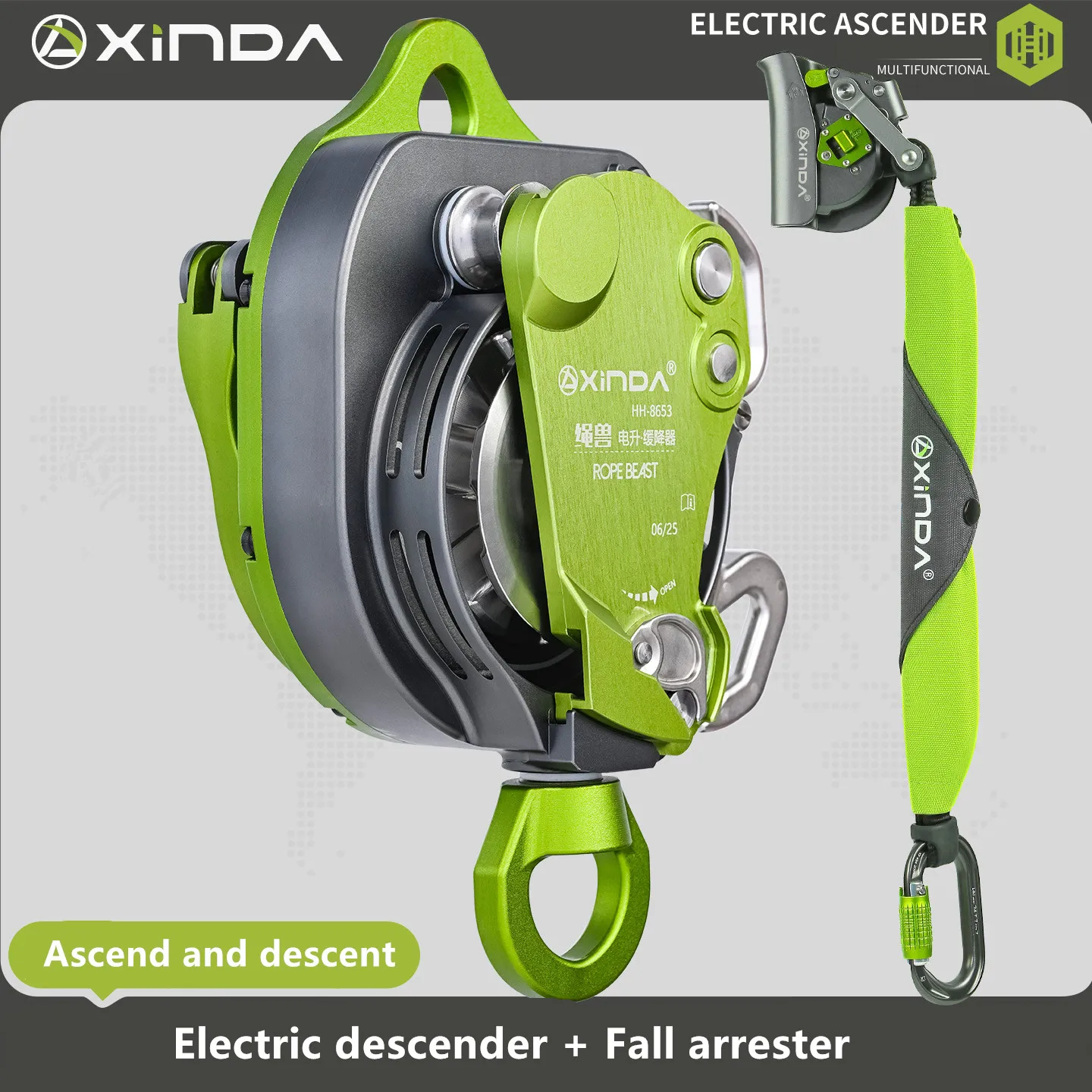 Xinda Electric Ascender Kit Elevador eléctrico con juego de pararrayos Equipo de trabajo aéreo para acceso a cuerda y actividades al aire libre - imagen 3