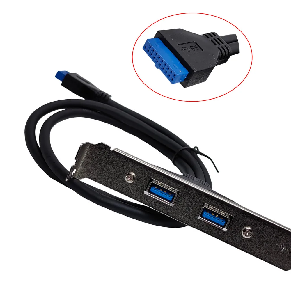 Panel trasero hembra USB 3,0 de 2 puertos a placa base, adaptador de Cable conector de cabezal de 20 pines con soporte de placa de ranura PCI de 0,5 m