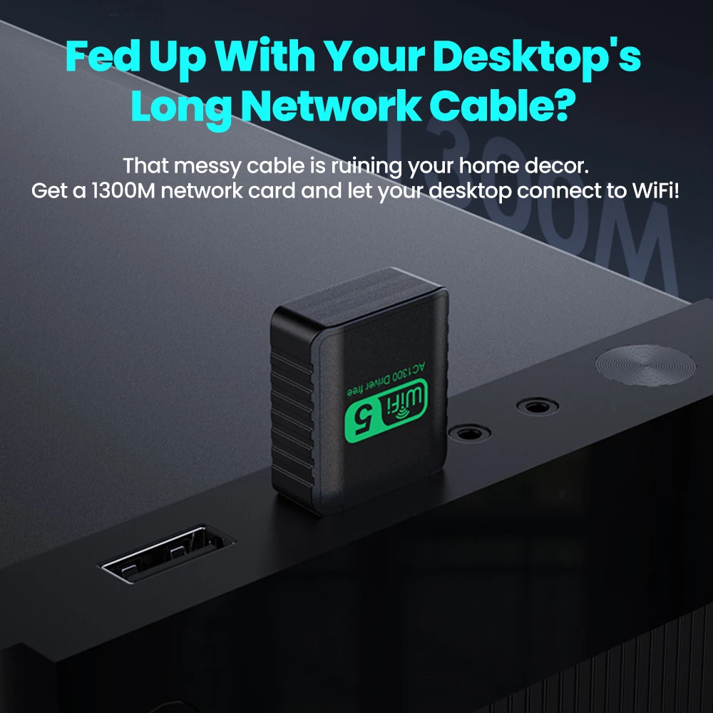 Tarjeta de red inalámbrica de doble banda de 2,4G/5,8 GHz, tarjeta de red inalámbrica USB, receptor WiFi de 1300M, sin controlador para Win XP/7/8/8,1/10/11 - imagen 3