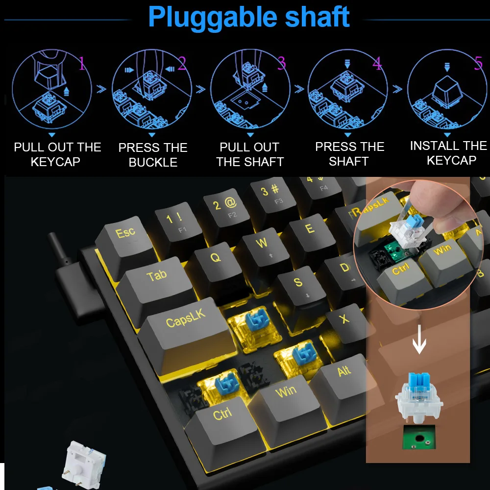 E-YOOSO Z11 USB 60% Mini teclado mecánico para juegos interruptor rojo azul 61 teclas cable desmontable con cable, portátil para ordenador de viaje - imagen 2