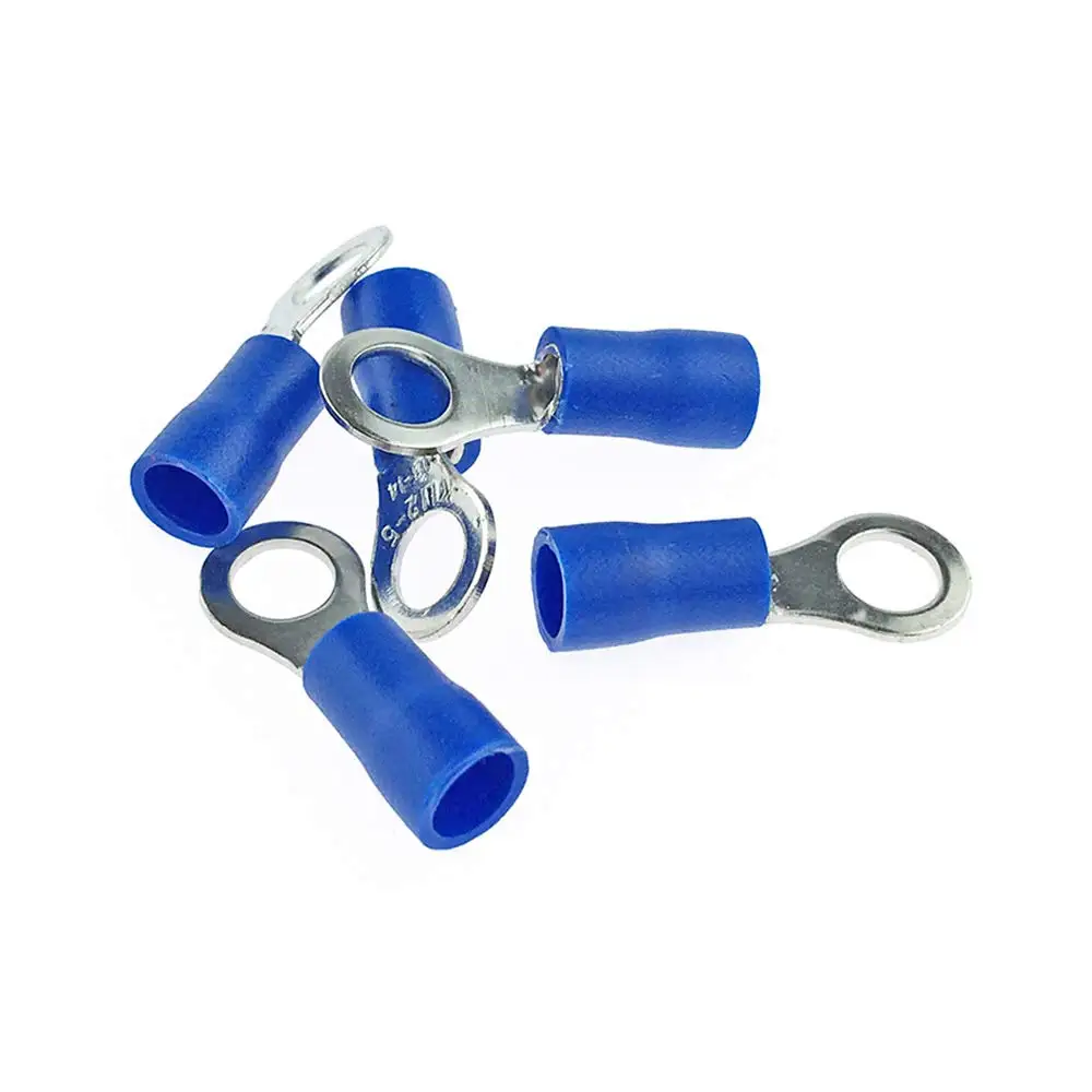 100/50/10 Uds azul RV2 M3M4M5M6M8 Terminal de engarzado de anillo conector de Cable eléctrico aislado 16-14AWG - imagen 5