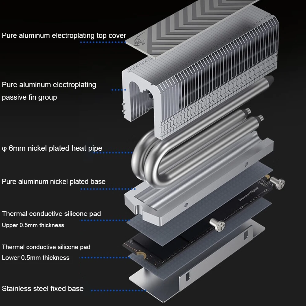 Radiador de unidad de estado sólido SSD-V2, disipador de calor de tubo de calor, junta de enfriador SSD M.2 con almohadilla de silicona térmica, 2280 M.2 - imagen 4