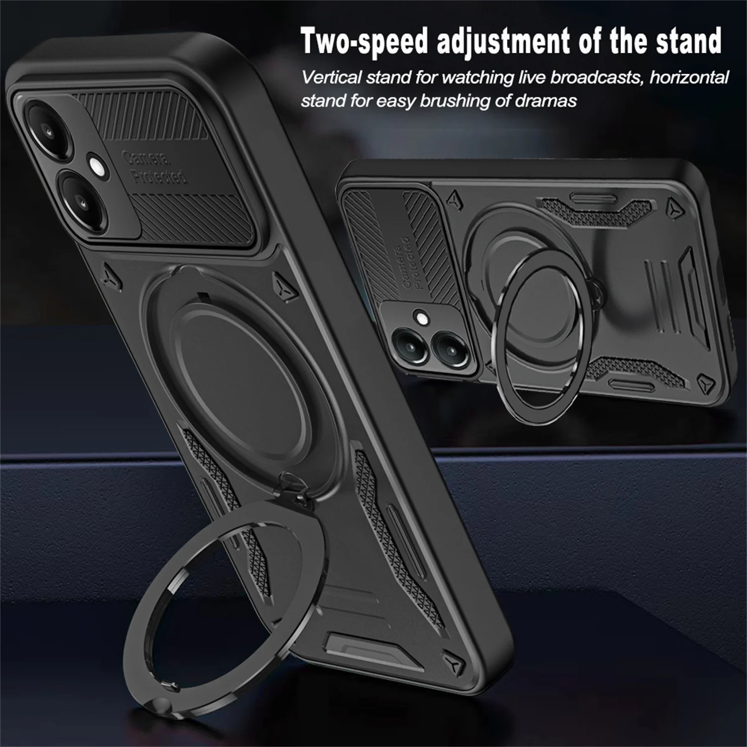 Funda magnética con armadura de prevención de caídas para Samsung Galaxy A05 A05S A06 A07 A12 A13 A14 A15 soporte giratorio 360 °   Cubierta del soporte del anillo - imagen 3