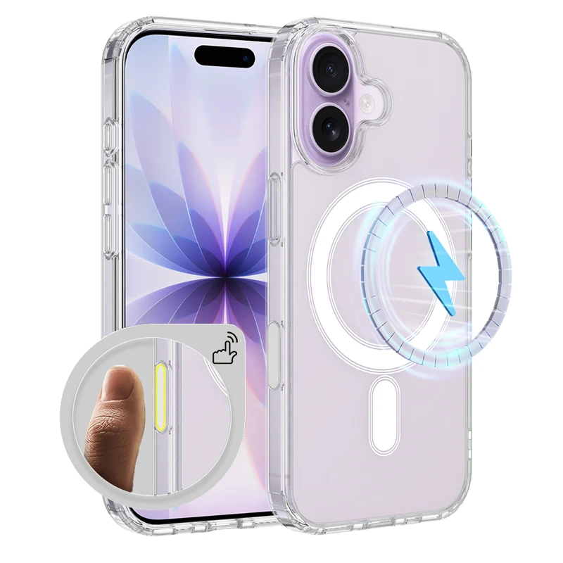 Para iPhone Air, 17 Pro Max Funda magnética ELVEV Anti-caída TPU Duro PC Cubierta de teléfono transparente con botón de control de cámara