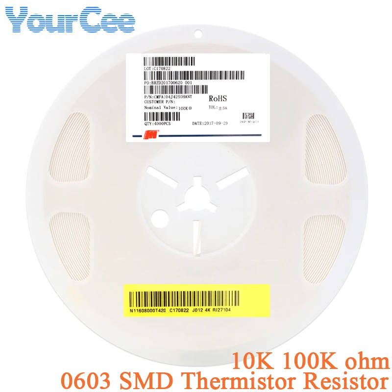Resistencia térmica, 50 piezas, 0603 SMD, 10KΩ, 100KΩ, Ohm, ± 5%