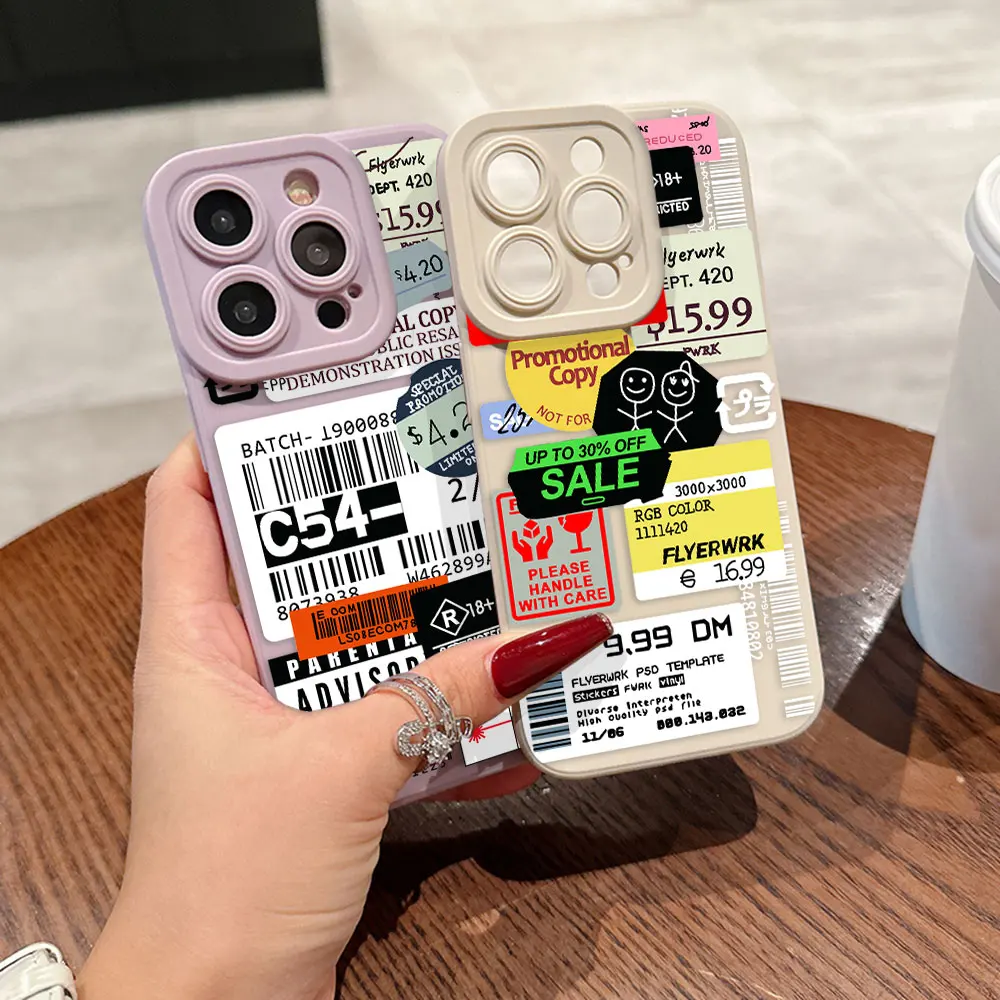 Funda de teléfono de pantalla completa con código de barras y etiqueta de sello de tendencia para iPhone 16 15 14 13 12 11 X XR Xs 8 7 Plus Pro Max, funda trasera de silicona - imagen 3