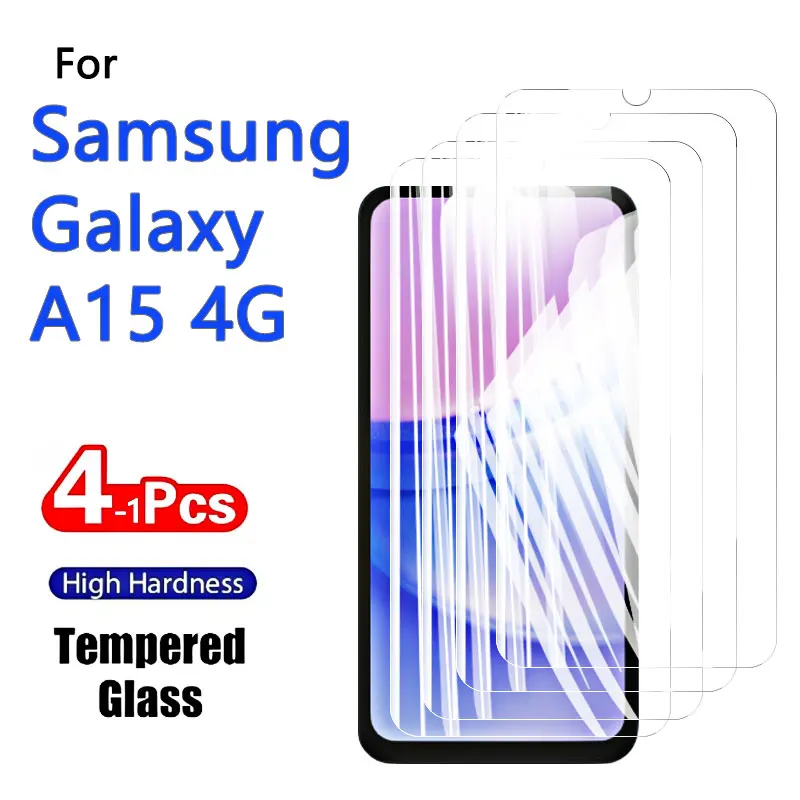 Protector de pantalla para Galaxy A15 4G Samsung, cristal templado, alta aluminio, antiarañazos, compatible con huella dactilar HD, 1-4 Uds.