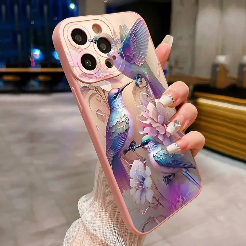 Funda de teléfono mate con diseño de pájaro y flores para iPhone 16 Pro Max 15 14 Plus 13 12 Mini 11 XS X XR 7 8 Plus SE 2022, funda de silicona suave - imagen 4