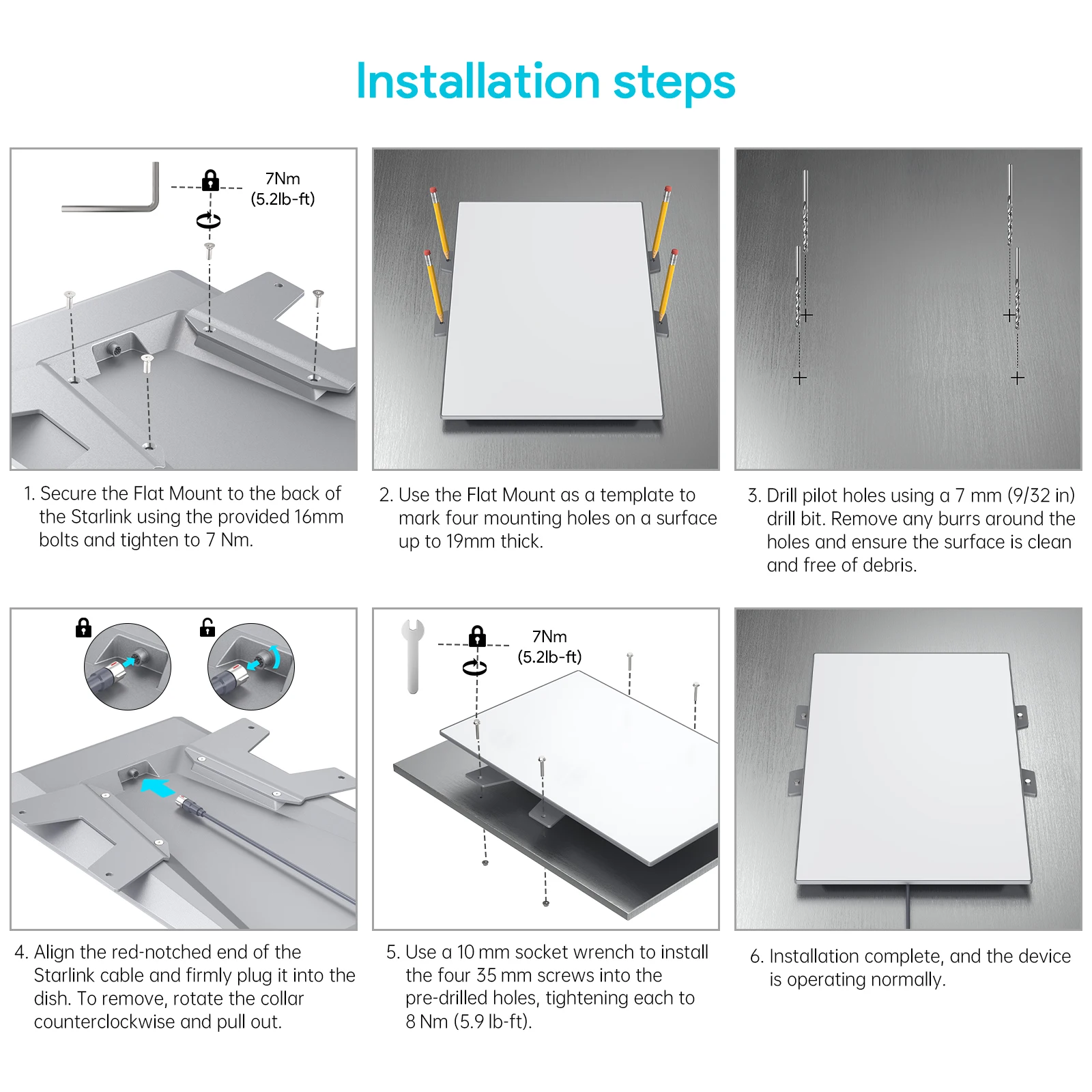 EDUP SK0150 Starlink Performance Gen3 Montaje plano Fácil instalación con hardware incluido Soporte de montaje para techo y vehículo de perfil bajo - imagen 4