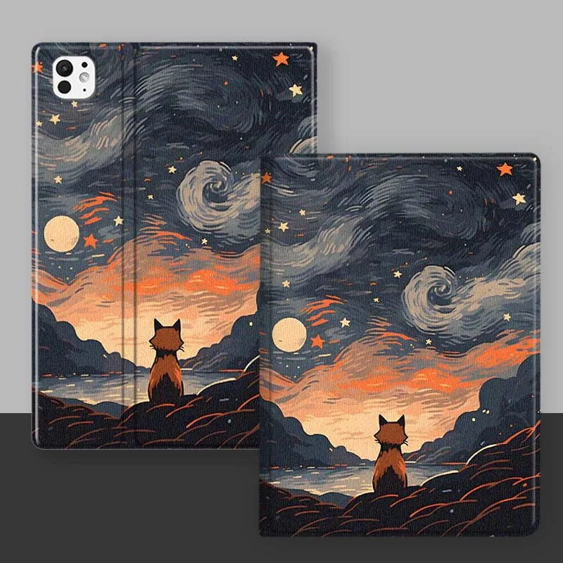 Funda bonita de zorro de dibujos animados artísticos para iPad Pro Mini 1, 2, 3, 4, 5, 6, 7, 7. a generación, 12,9, 10,5, 13, 11, 7,9, 8,3, M4 pulgadas - imagen 3