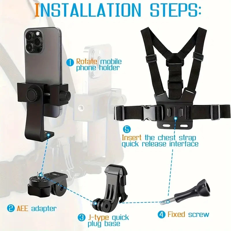 Correa para el pecho, soporte giratorio para teléfono para iphone, cinturón para teléfono inteligente, soporte para arnés corporal para cámara Gopro Hero 12 11 10 9 8 Insta360 Dji - imagen 4