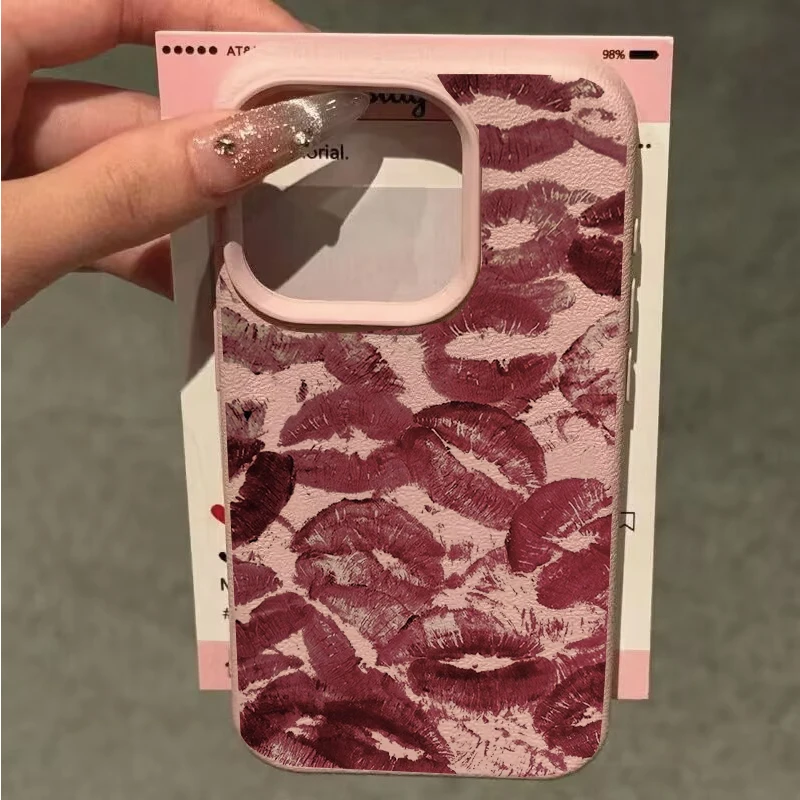 Funda con estampado de labios rojo vino negro a la moda para Xiaomi MI 15T 14T Pro 15 Ultra 13T POCO X7 X6 X5 X3 F5 F6 M7 M6 Pro F7 Ultra PU - imagen 2