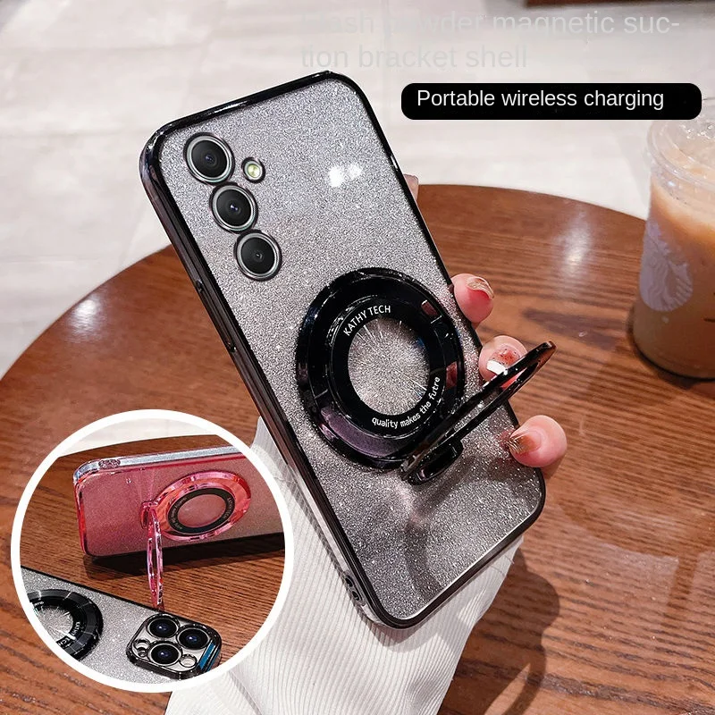 Funda trasera para Samsung Galaxy A55, A35, A25, carcasa suave brillante con anillo, protección magnética, A05, A15, A05S - imagen 3