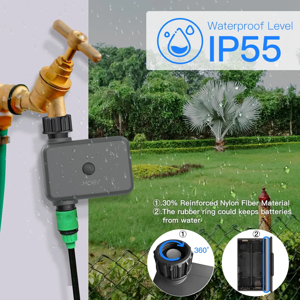 MOES-Temporizador de riego programable inteligente, temporizador de agua con Bluetooth, retardo de lluvia, con Hub de riego automático y Manual necesario - imagen 5