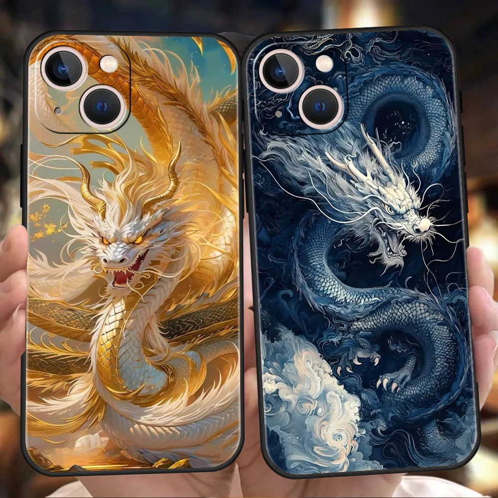 Funda de teléfono suave de TPU de lujo para iPhone 17 Air 16E 16 11 15 14 Pro MAX 12 13 7 8 Plus X XR XS SE 2022 funda serie dragón de dibujos animados