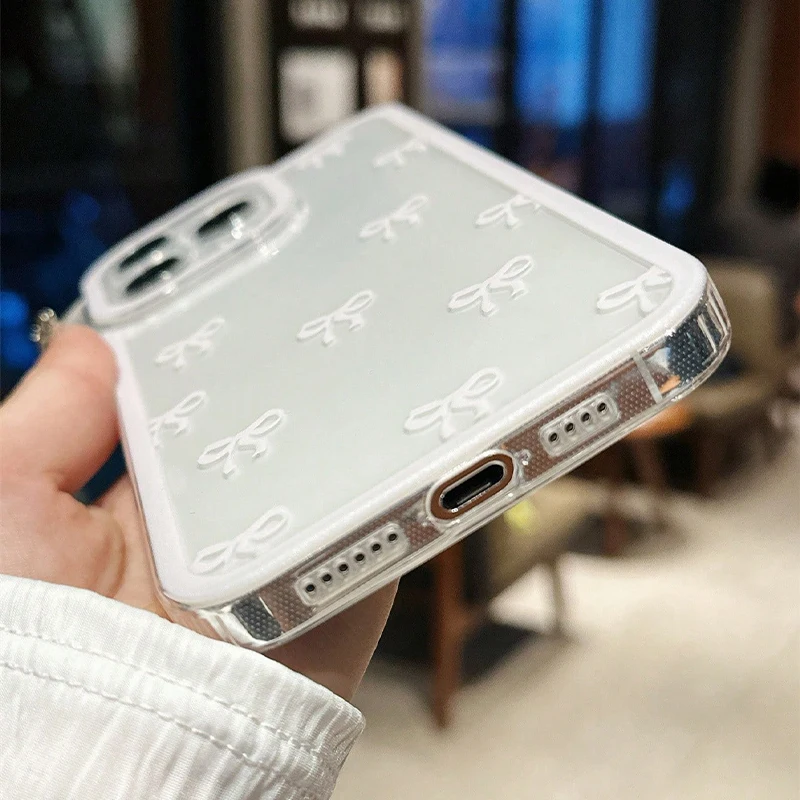 Funda de teléfono transparente con lazo encantador a la moda para iPhone 17 16 15 14 13 12 14 Pro Max 16E X XR XS Max 7 8 Plus cubierta suave transparente - imagen 5