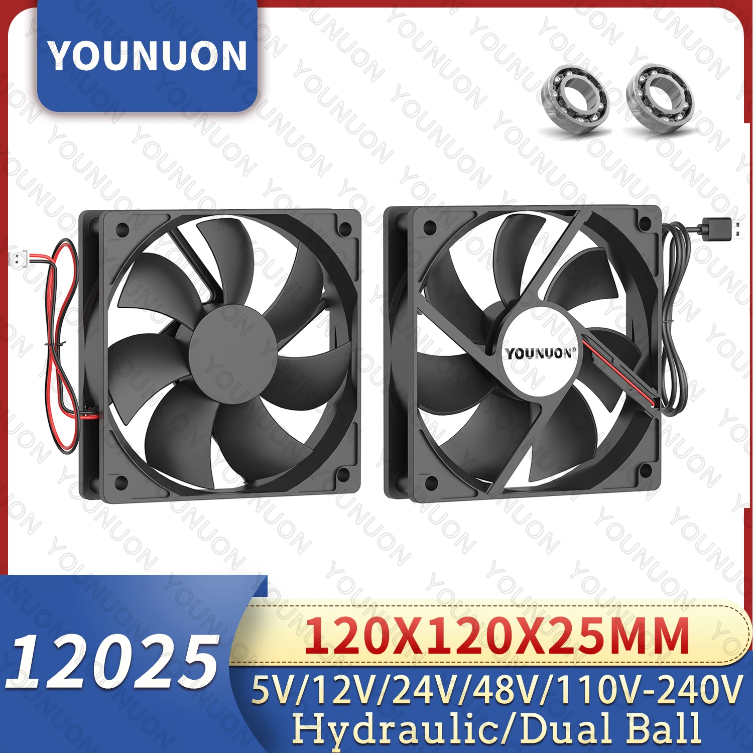 Ventilador de refrigeración sin escobillas para PC, 120mm, 12cm, 12025, 5V, 12V, 24V, 120mm x 120mm x 25mm, 120x120x25mm, USB, 2 pines - imagen 2