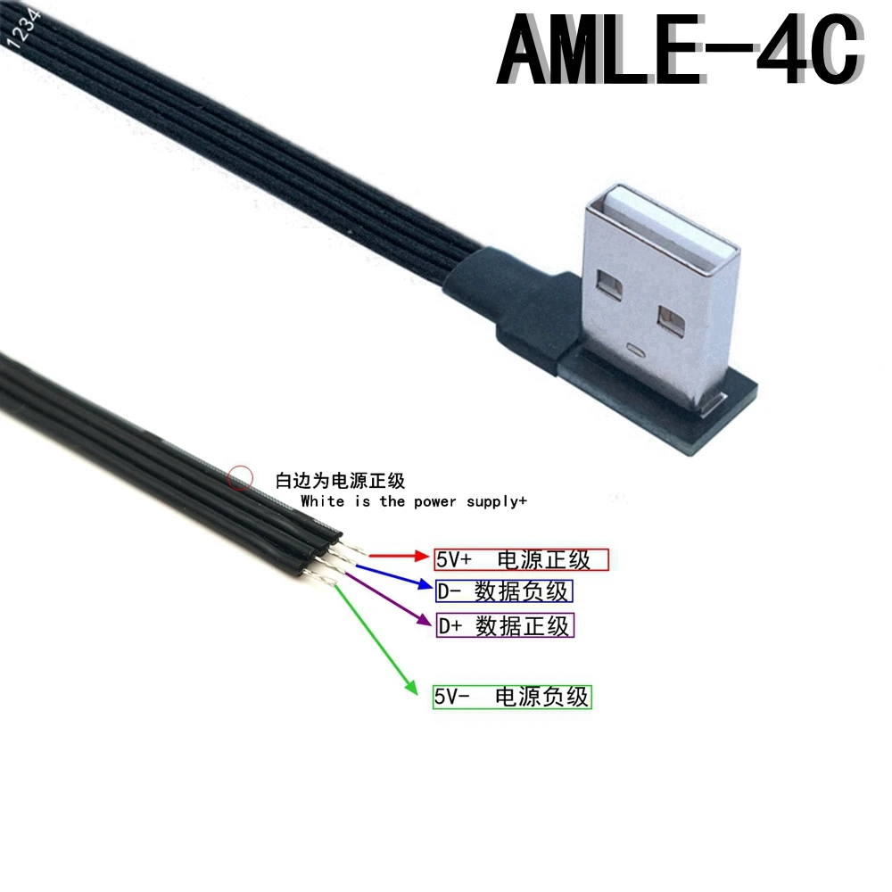 Conector macho hembra Usb tipo c negro de 20cm de alta calidad, Cable de alimentación de 4 cables pelado, corriente máxima 2A para tarta de frambuesa DIY - imagen 5